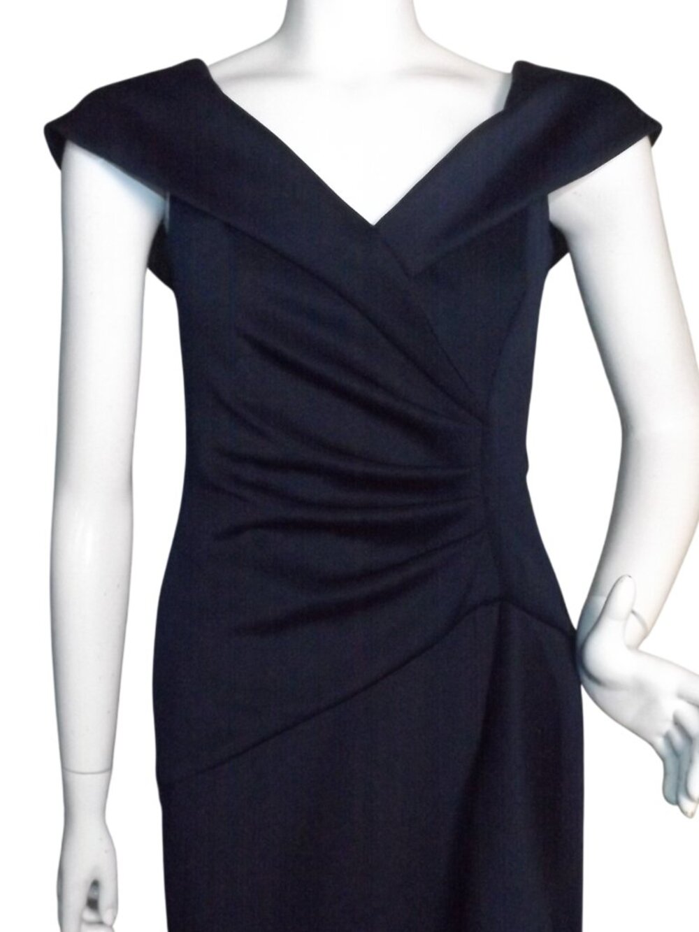 XSCAPE Gown/Dress, 8, Navy Blue,  Ruffle, V-neck, Gathered, Cap Sleeve, Zipper - Picture 2 of 13